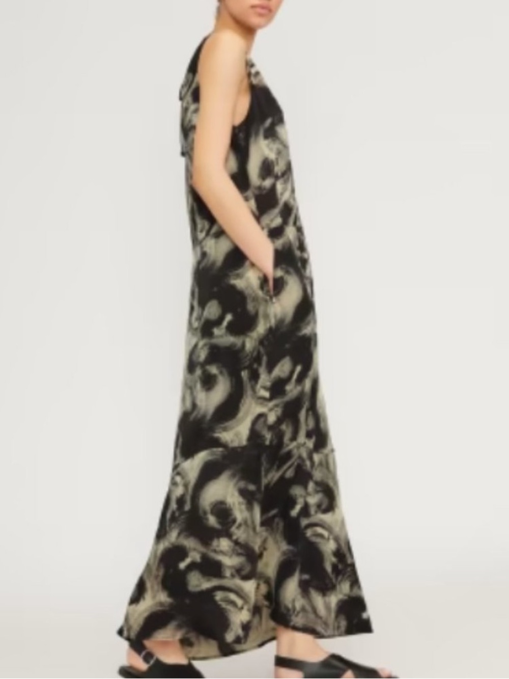 Everlane The Satin V-Neck Maxi Dress Black Tie Back Size Small